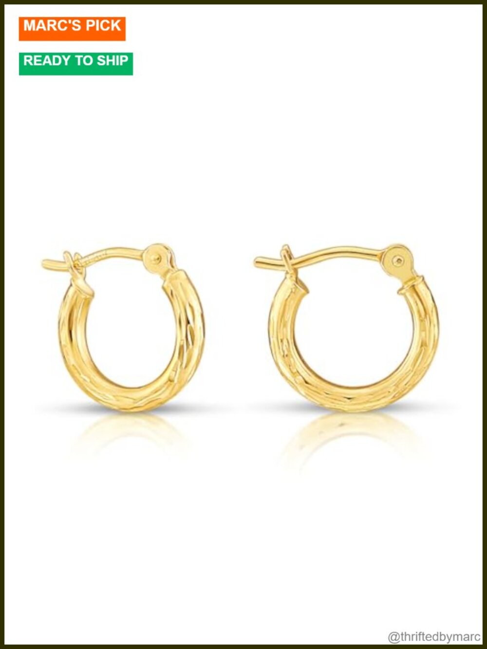 14k Yellow Gold Diamond-Cut Round Hoop Earrings 14mm Click-Top
